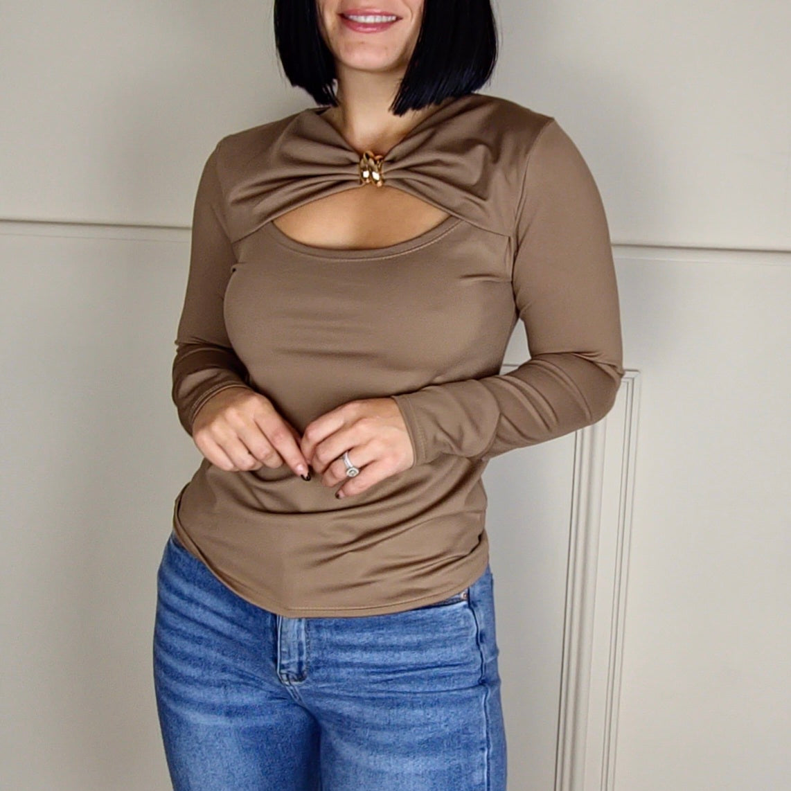 LATISHA - Gold Clasp Slinky Top Brown