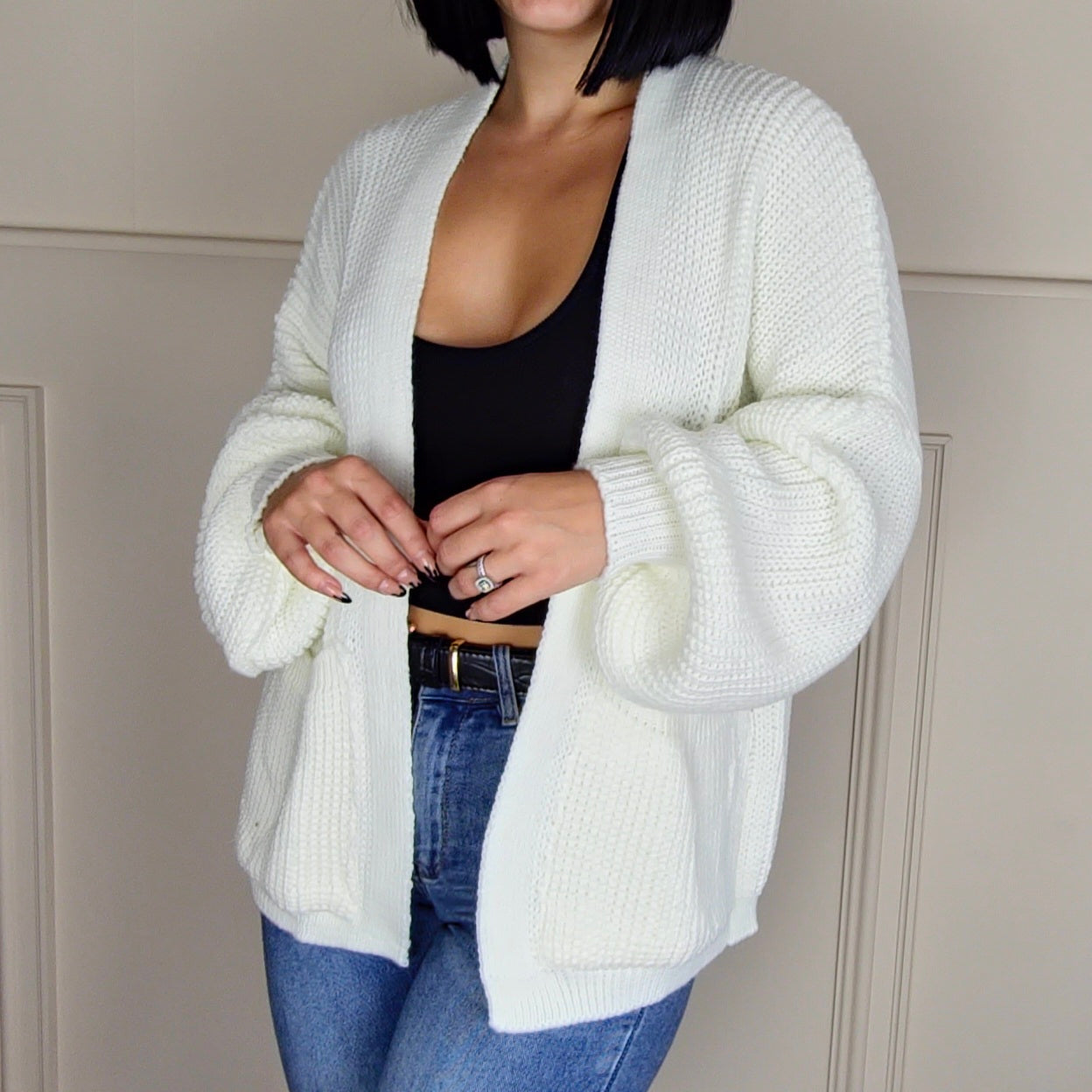 BELLA - Pocket Detail Knitted Cardigan Ivory
