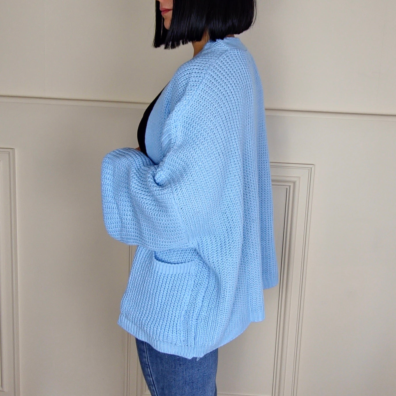 BELLA - Pocket Detail Knitted Cardigan Baby Blue