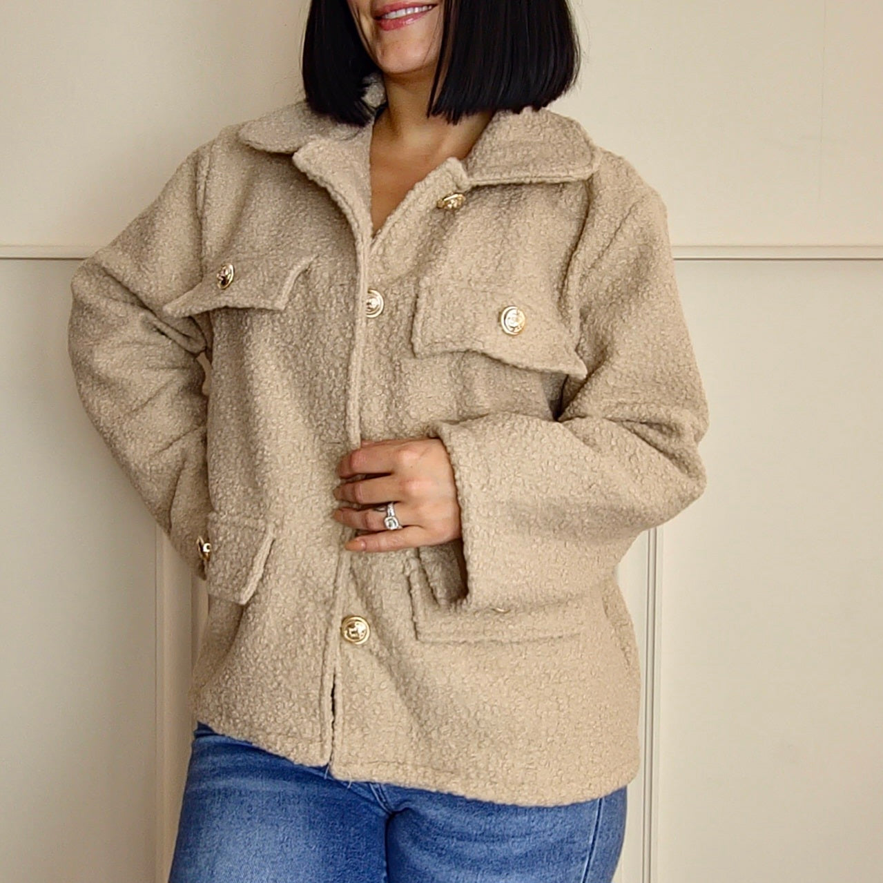 SHAYA - Boucle Style Jacket Stone