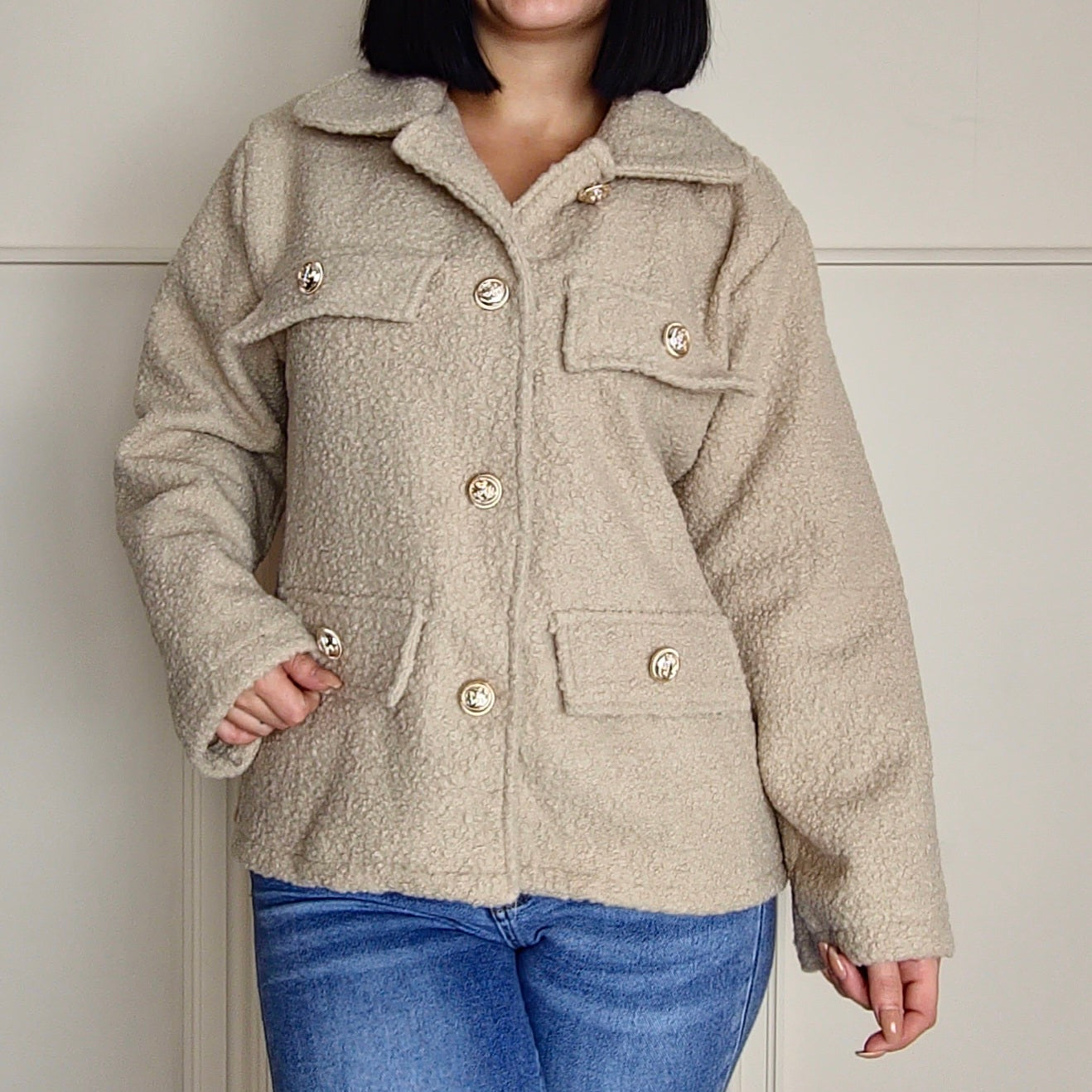 SHAYA - Boucle Style Jacket Stone