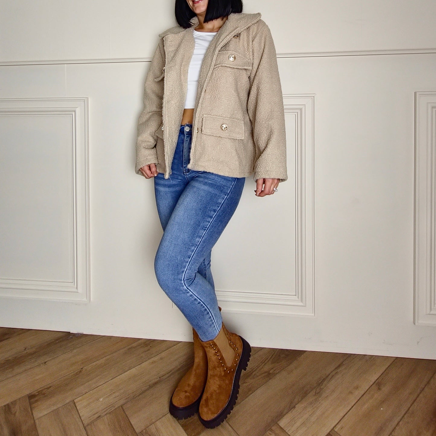 SHAYA - Boucle Style Jacket Stone