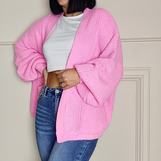 BELLA - Pocket Detail Knitted Cardigan Baby Pink