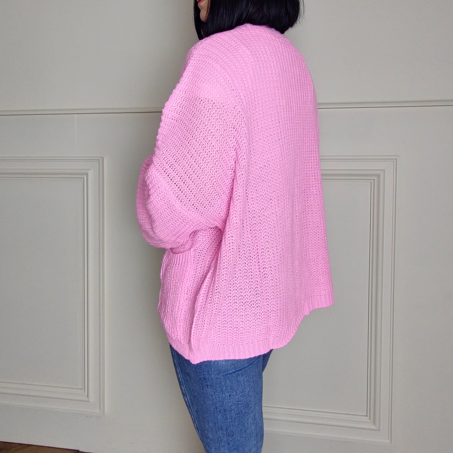 BELLA - Pocket Detail Knitted Cardigan Baby Pink
