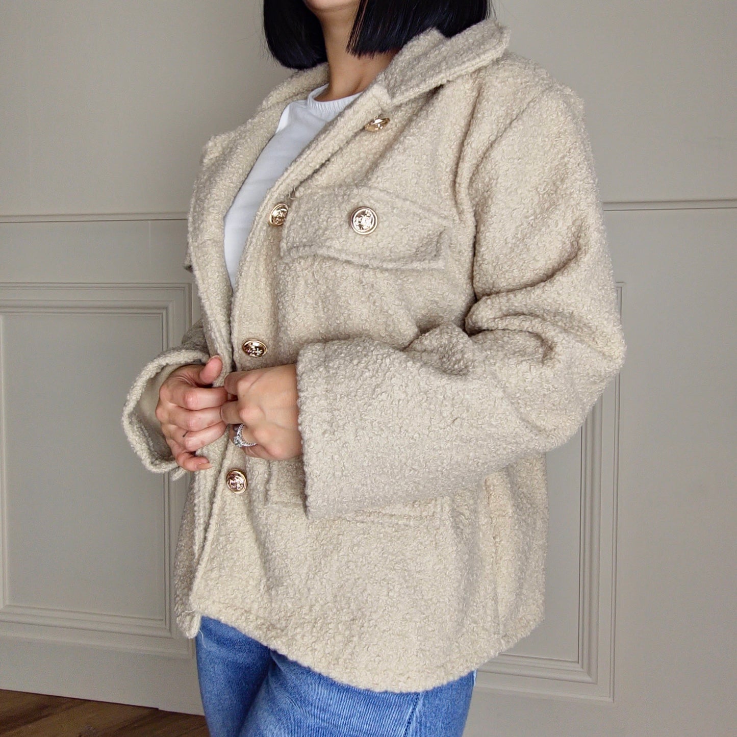 SHAYA - Boucle Style Jacket Stone