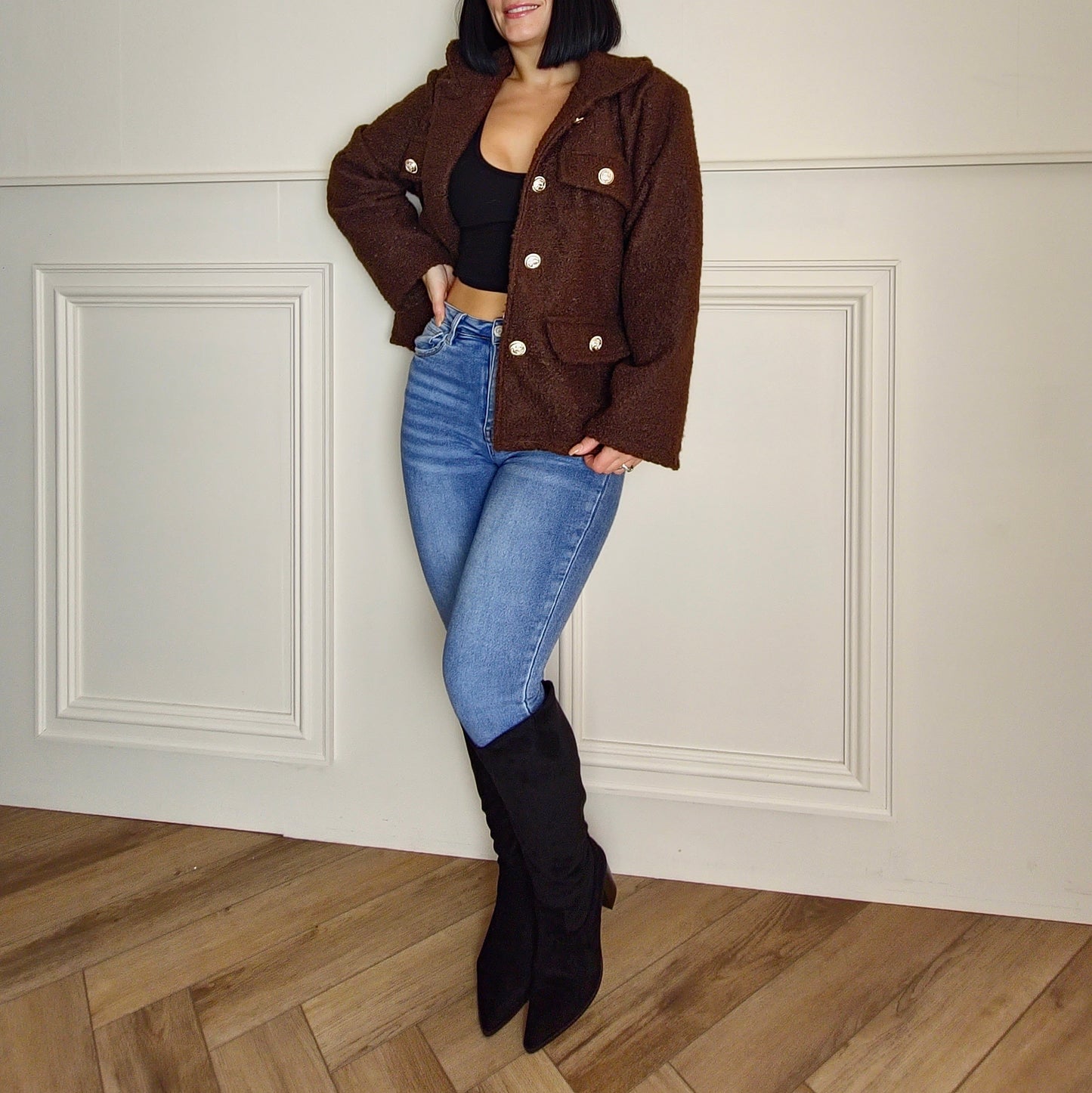 SHAYA - Boucle Style Jacket Brown