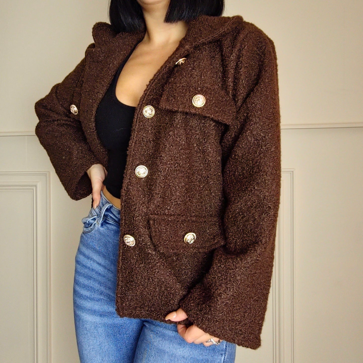SHAYA - Boucle Style Jacket Brown