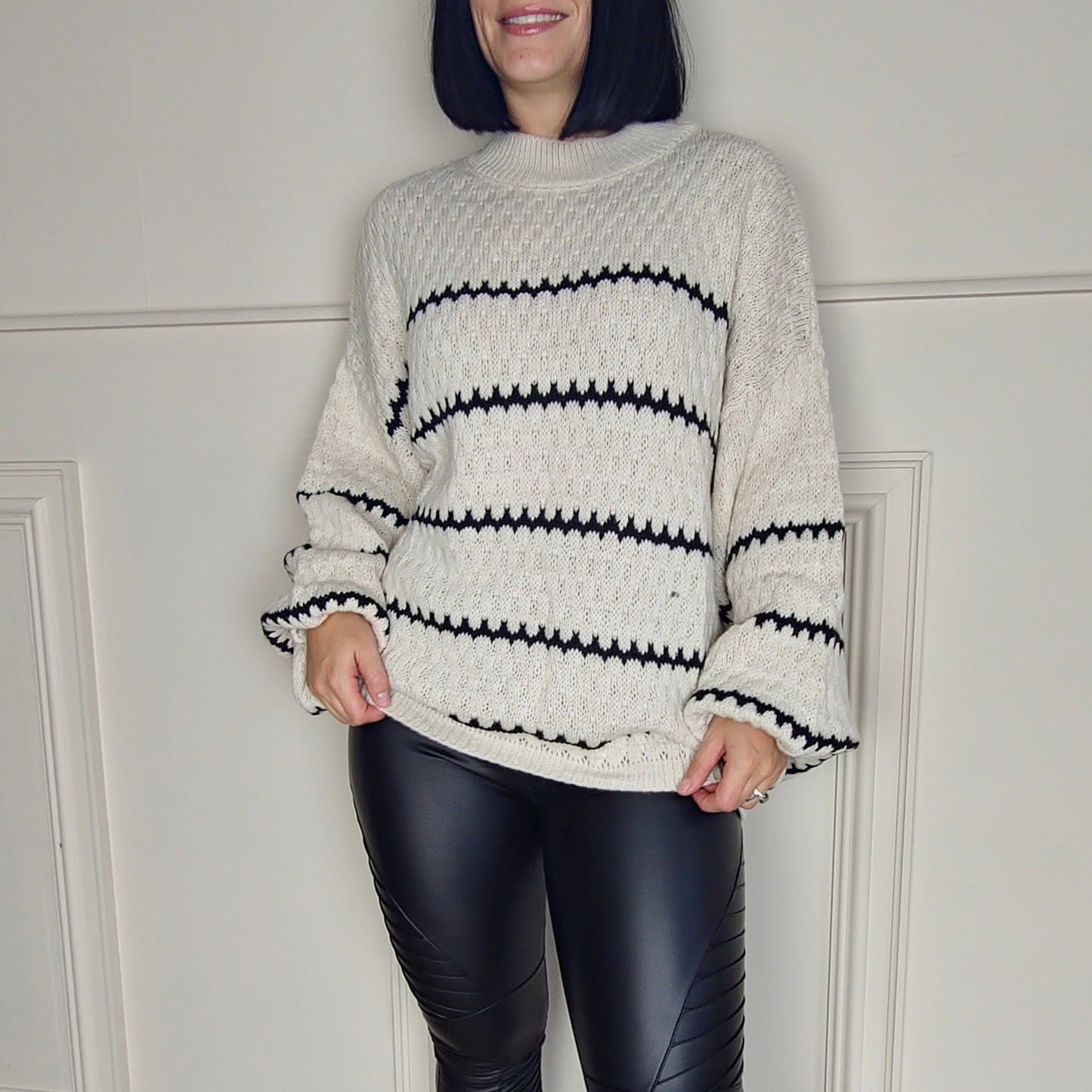 CINDY - Patterned Knitted Jumper Cream