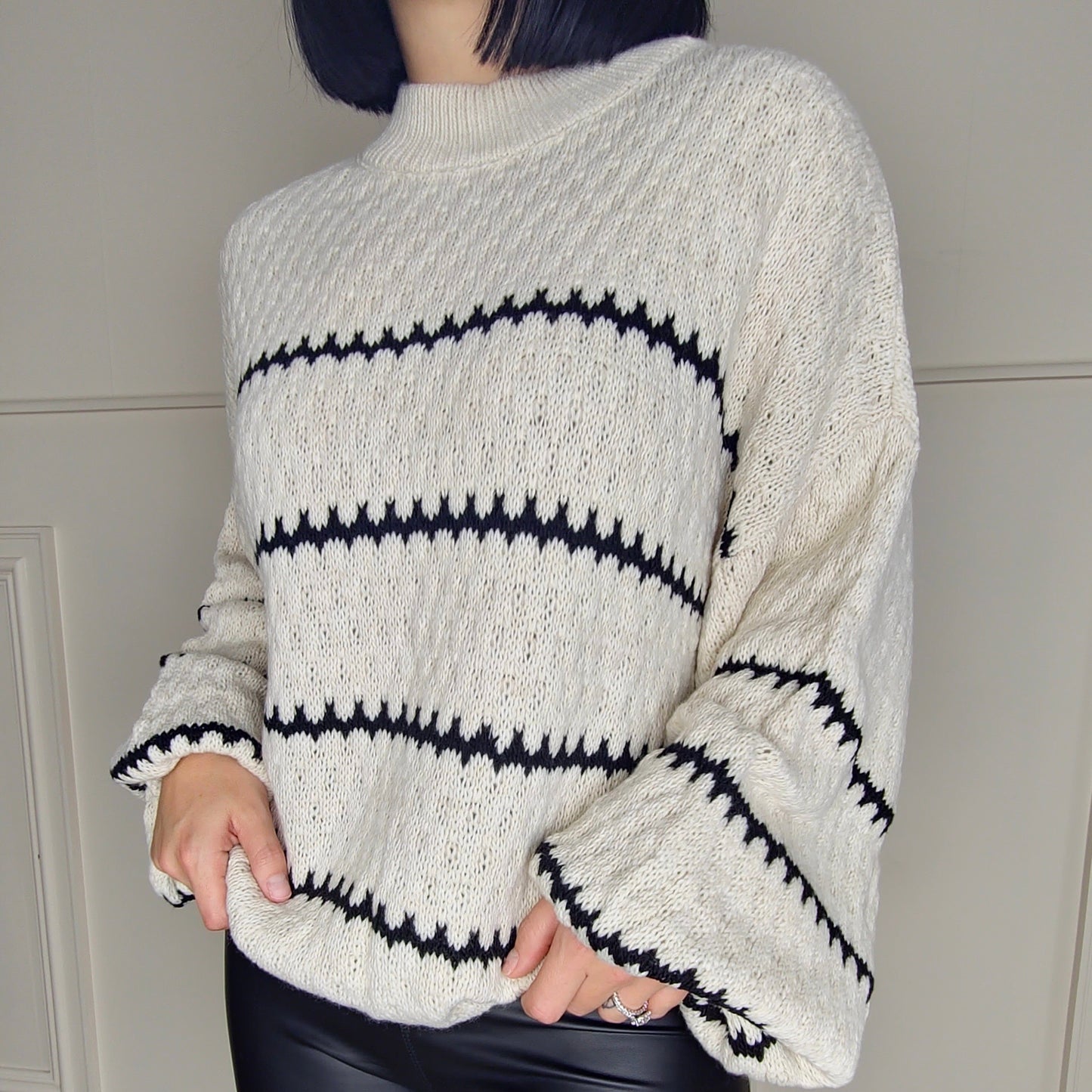 CINDY - Patterned Knitted Jumper Cream