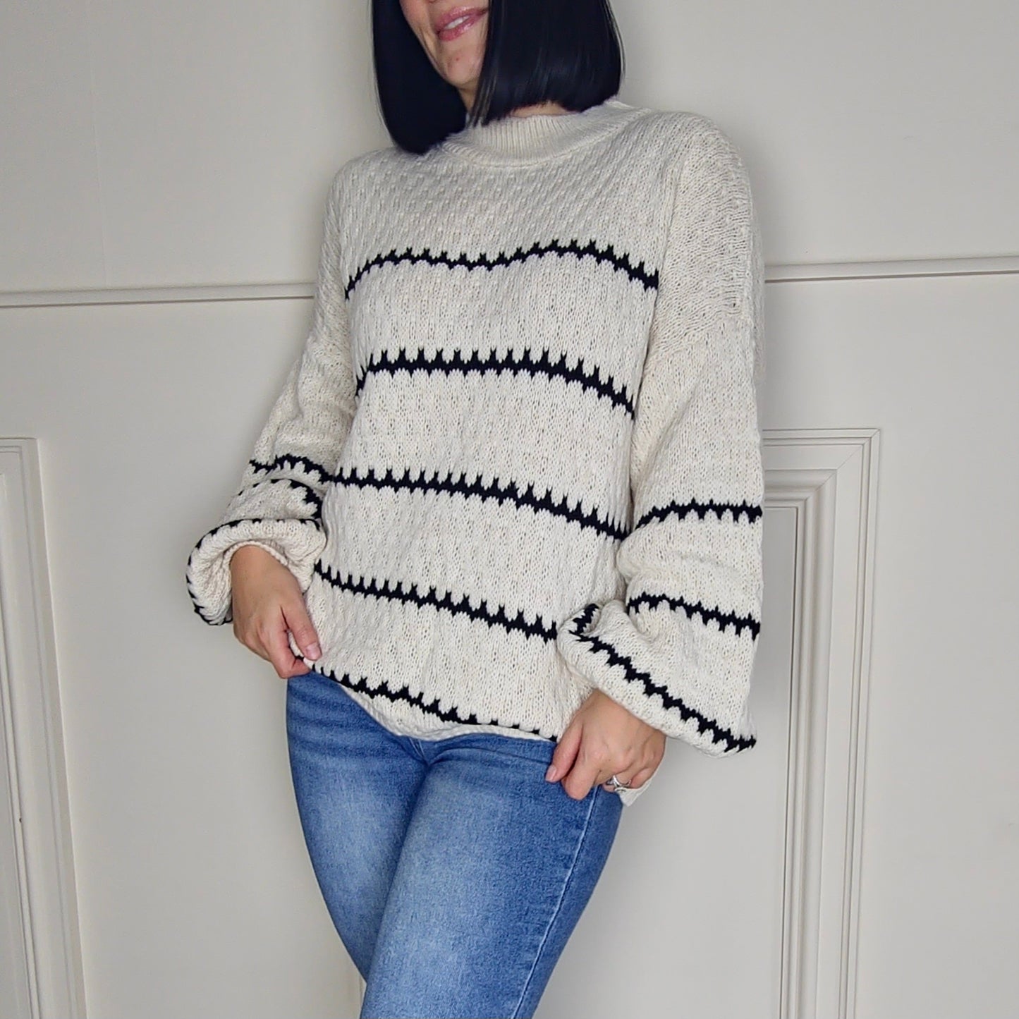 CINDY - Patterned Knitted Jumper Cream