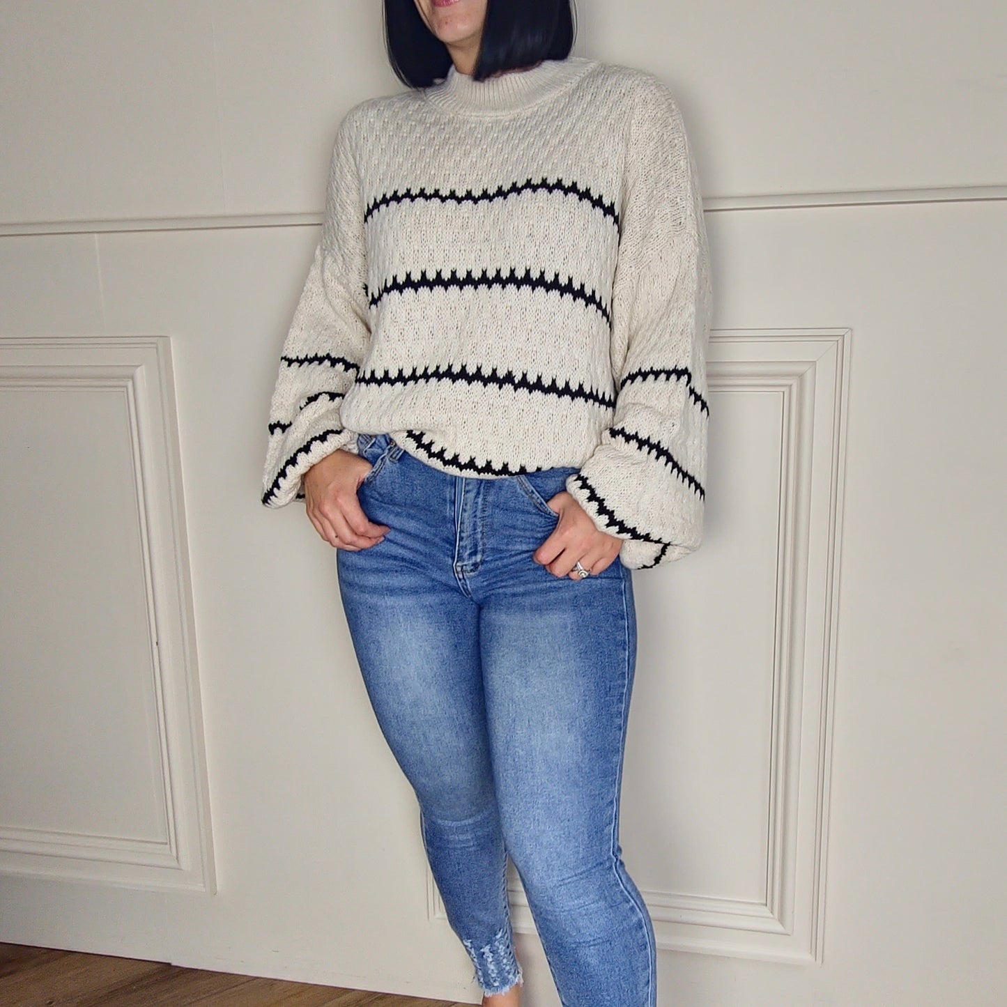 CINDY - Patterned Knitted Jumper Cream