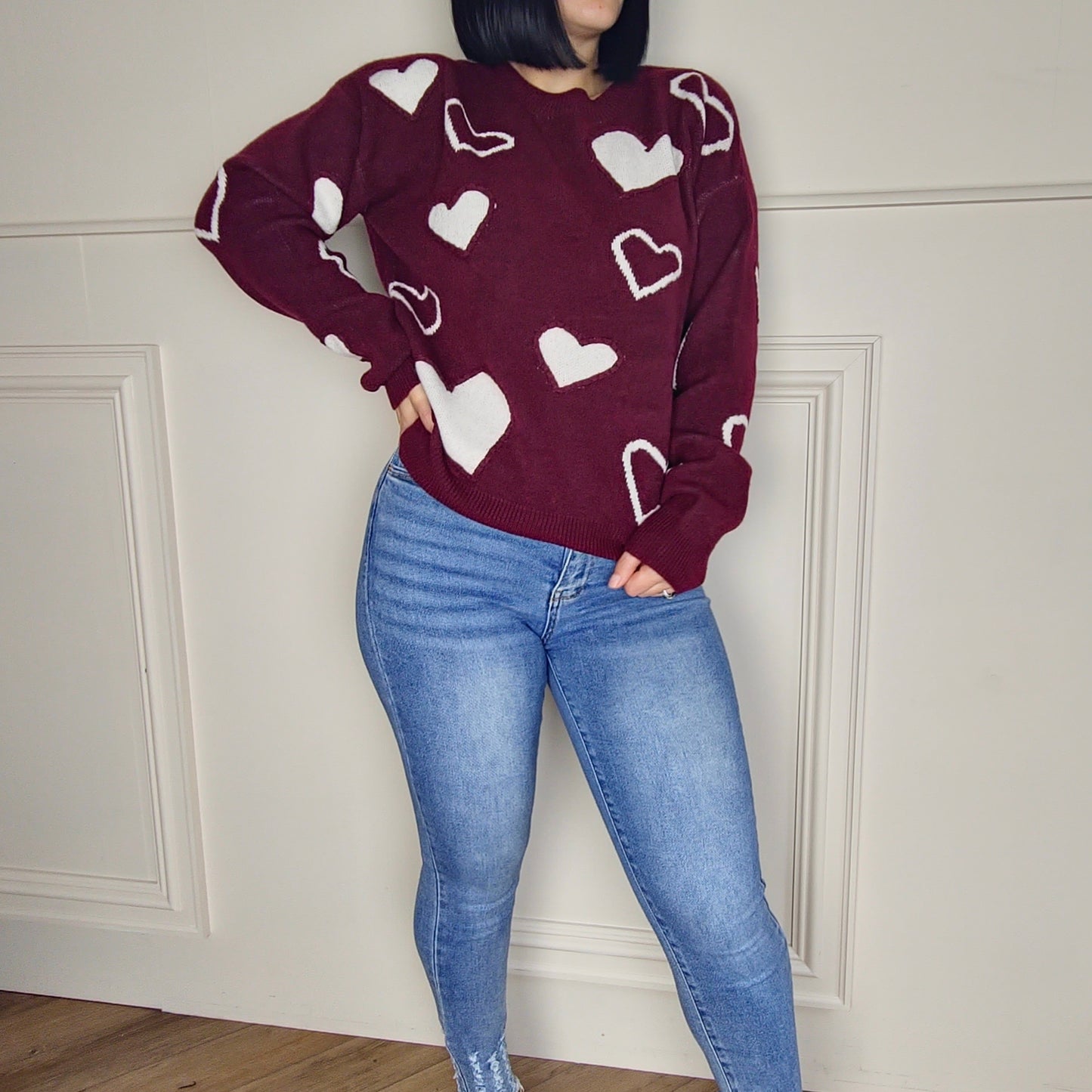 MILA - PREMIUM Contrast Heart Sweater Jumper