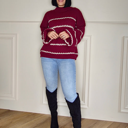 CINDY - Patterned Knitted Jumper Burgundy