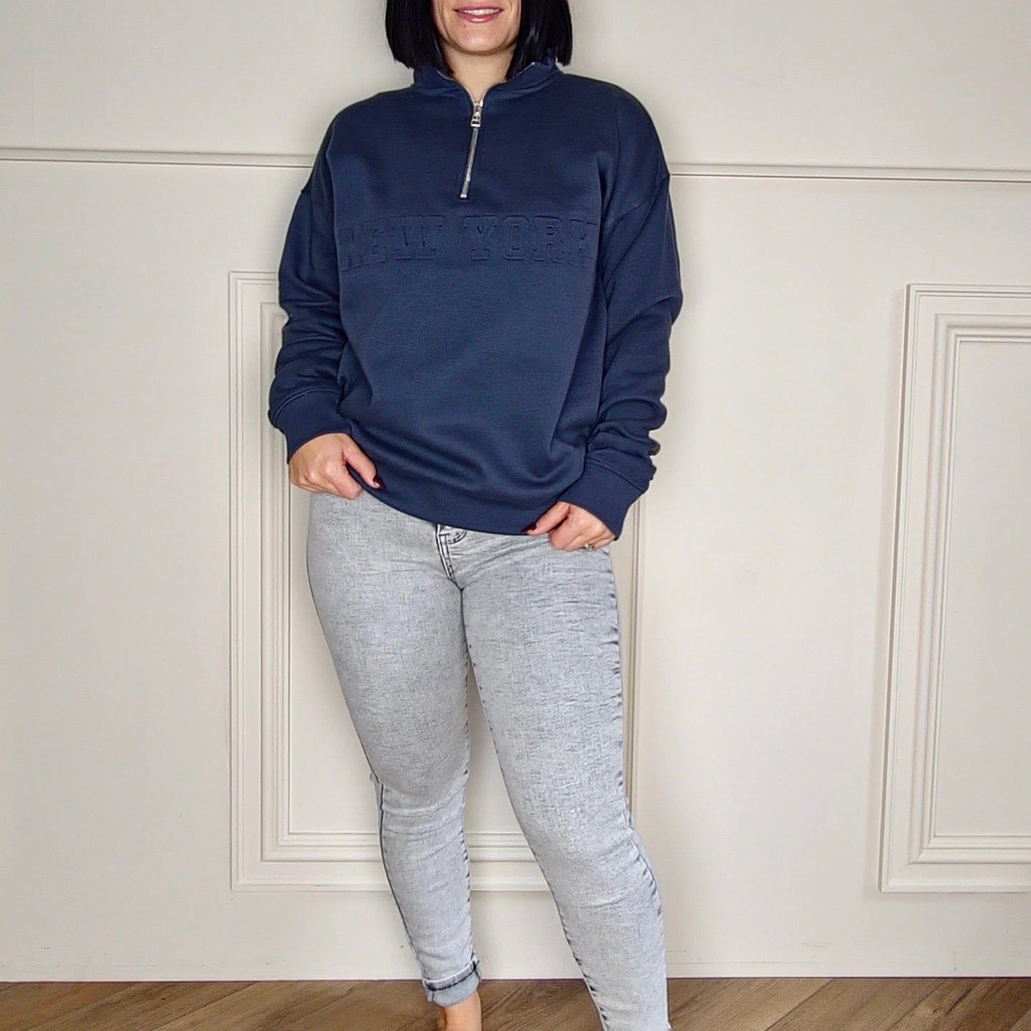 NEW YORK - Cotton Blend Embossed Fleece Lined Jumper Slate Blue