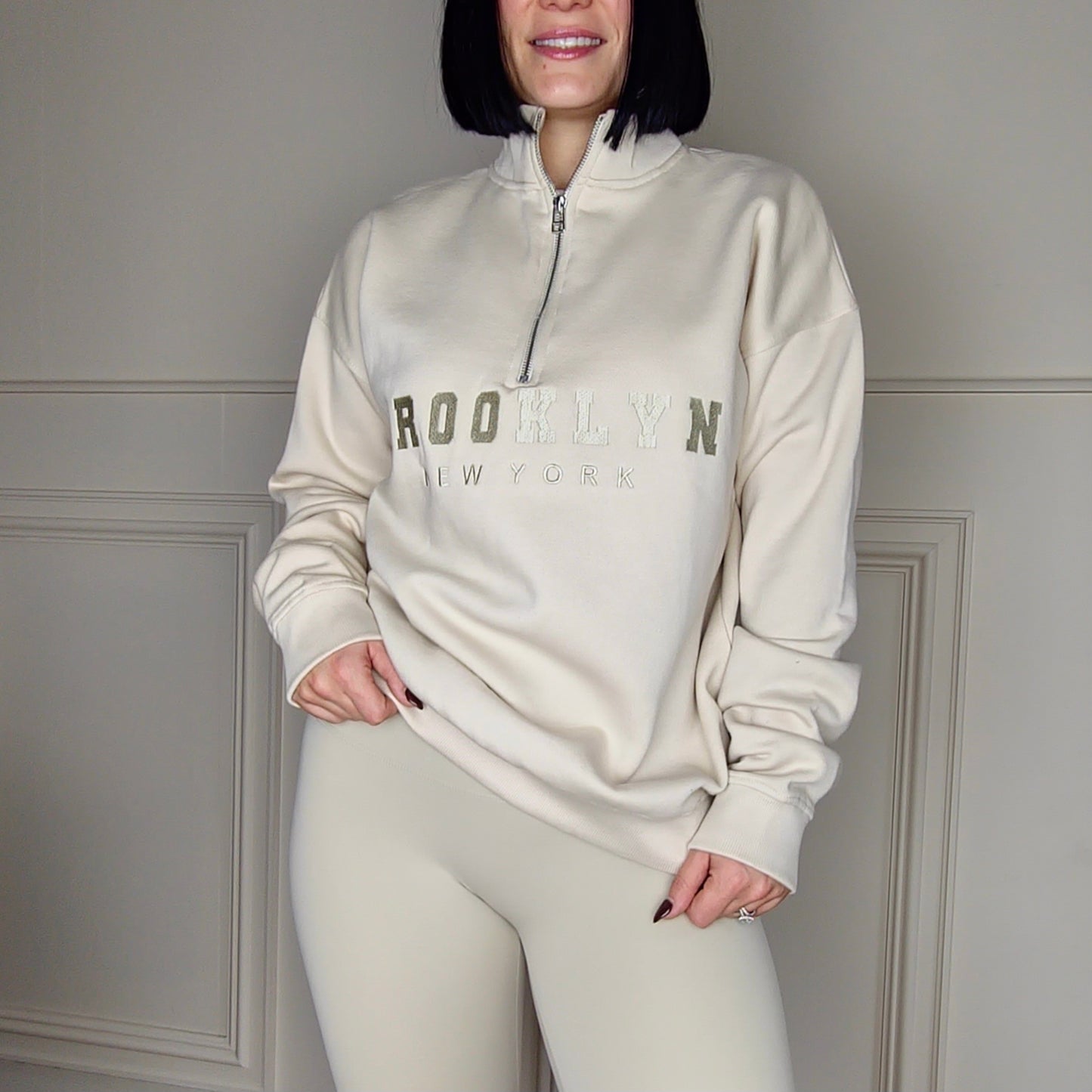 BROOKLYN - Embroided Cotton Blend Fleece Lined Jumper Cream