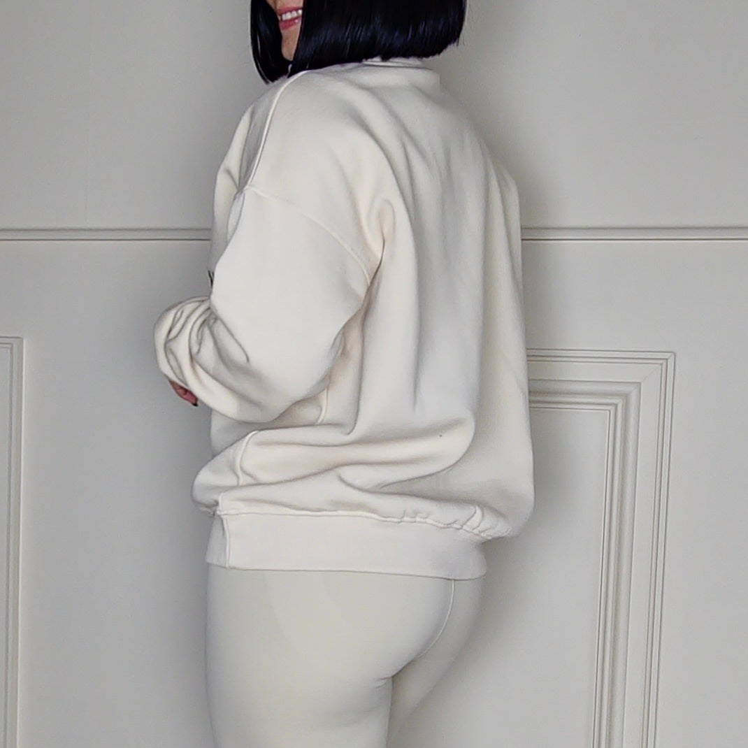 BROOKLYN - Embroided Cotton Blend Fleece Lined Jumper Cream