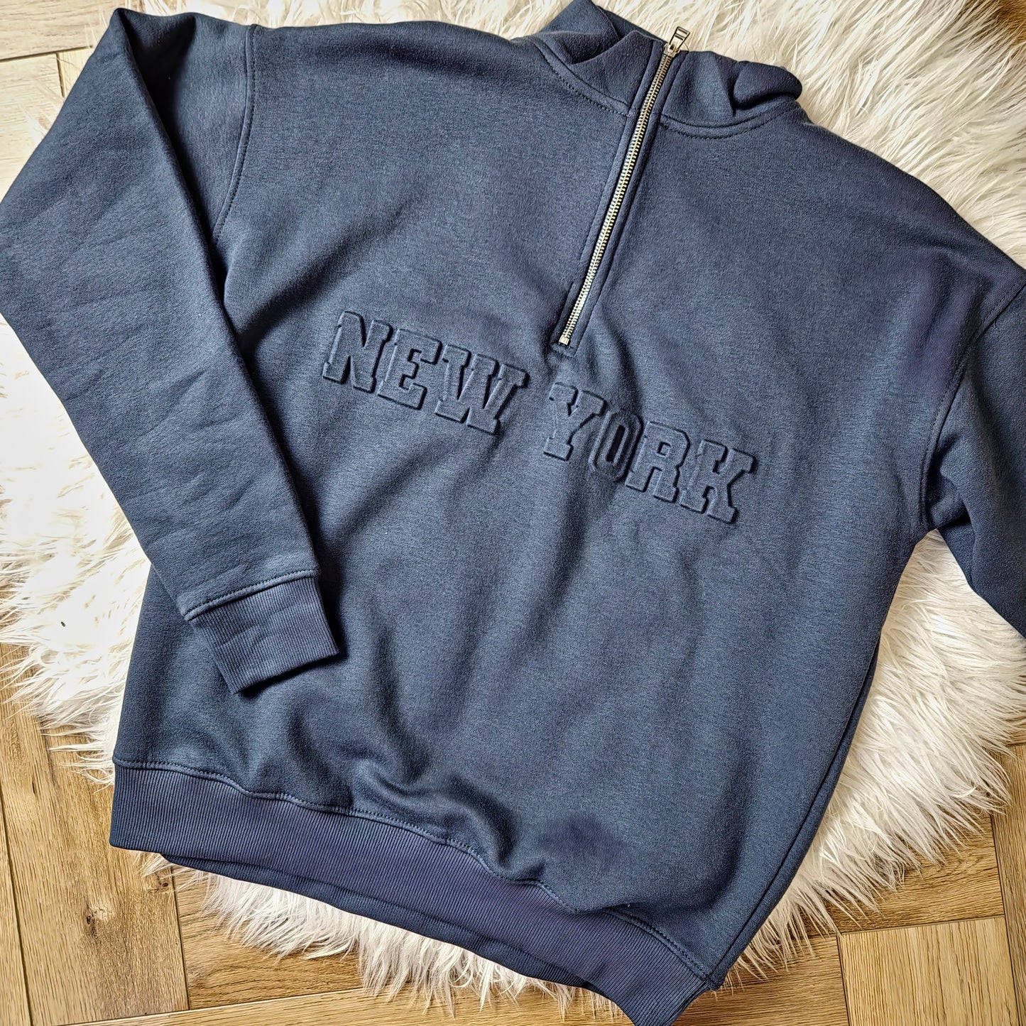 NEW YORK - Cotton Blend Embossed Fleece Lined Jumper Slate Blue