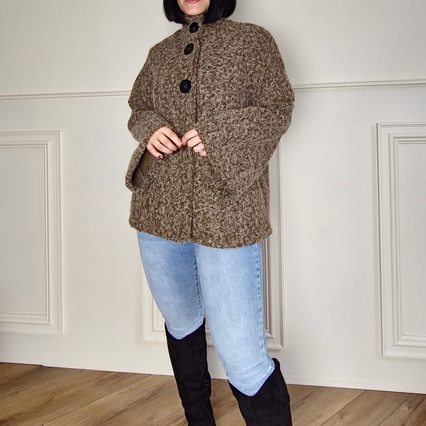 UNA - 100% Cotton Bell Sleeve Boucle Jacket