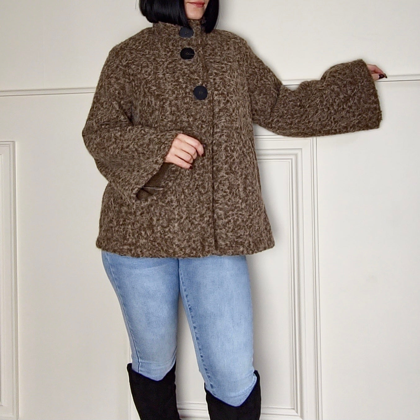 UNA - 100% Cotton Bell Sleeve Boucle Jacket