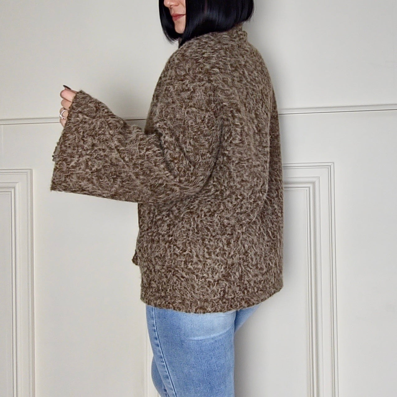 UNA - 100% Cotton Bell Sleeve Boucle Jacket