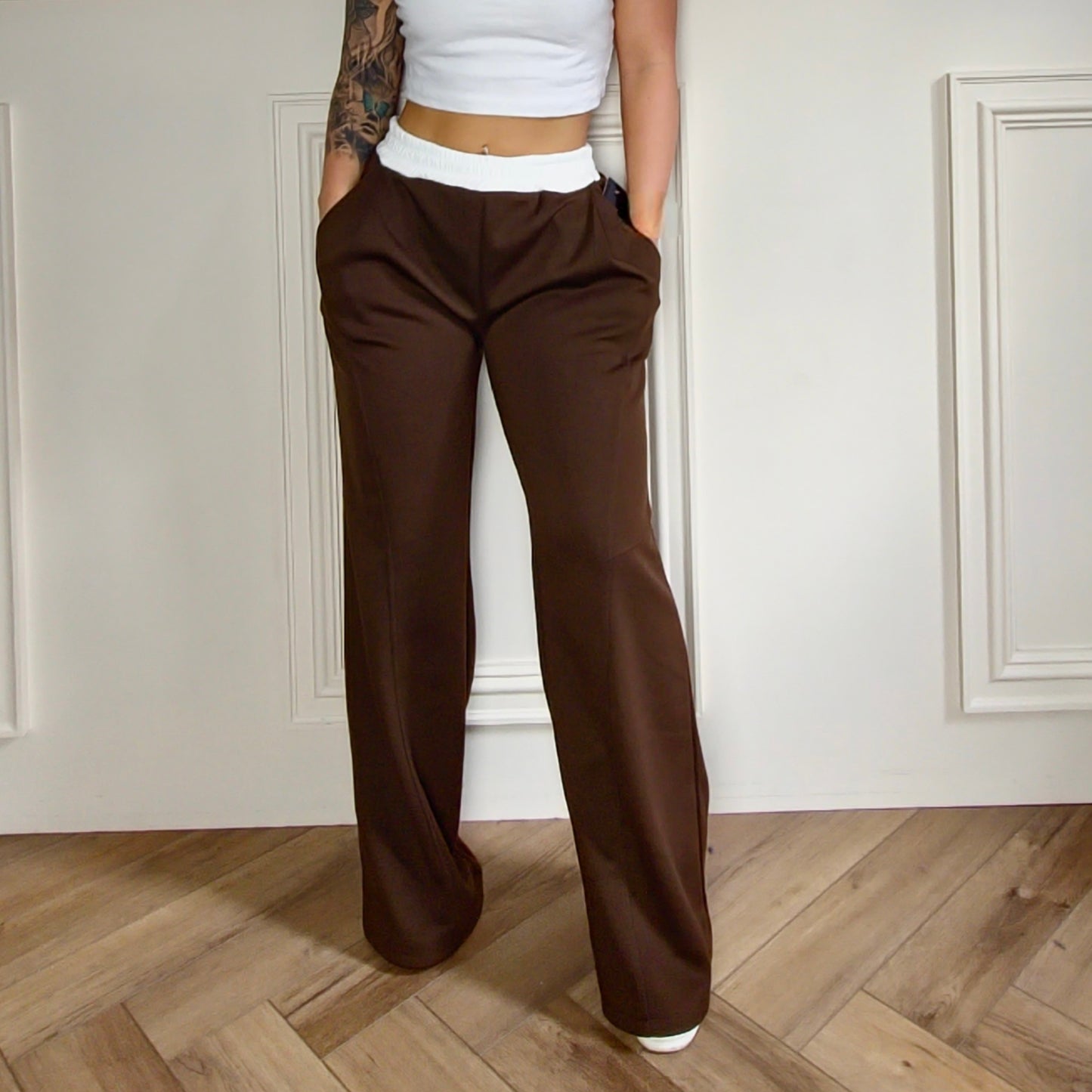 IVY - Contrast Wide Leg Trousers Dark Brown
