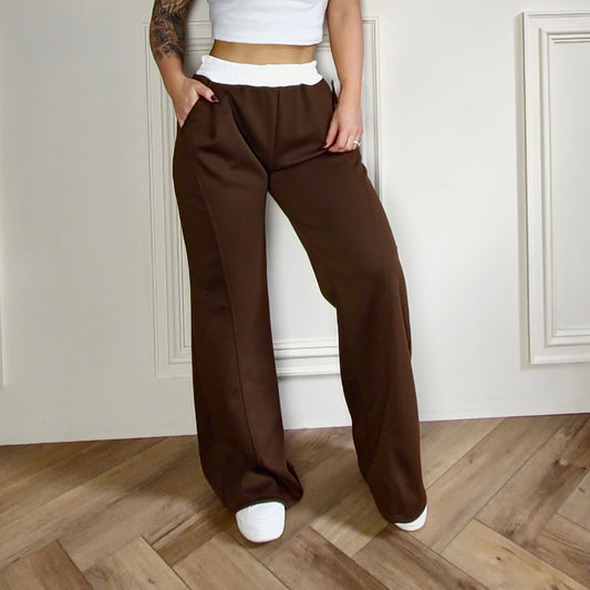 IVY - Contrast Wide Leg Trousers Dark Brown