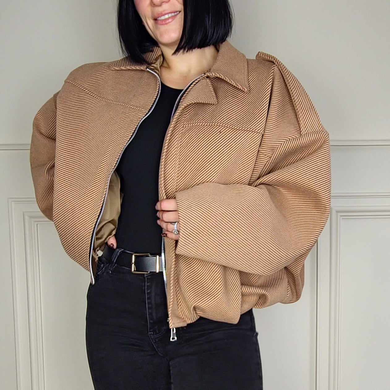 ROSELLE - Textured Lined Oversized Jacket