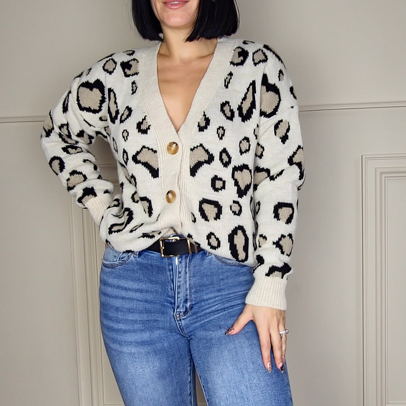 LYNDA - Leopard Print Knitted Cardigan
