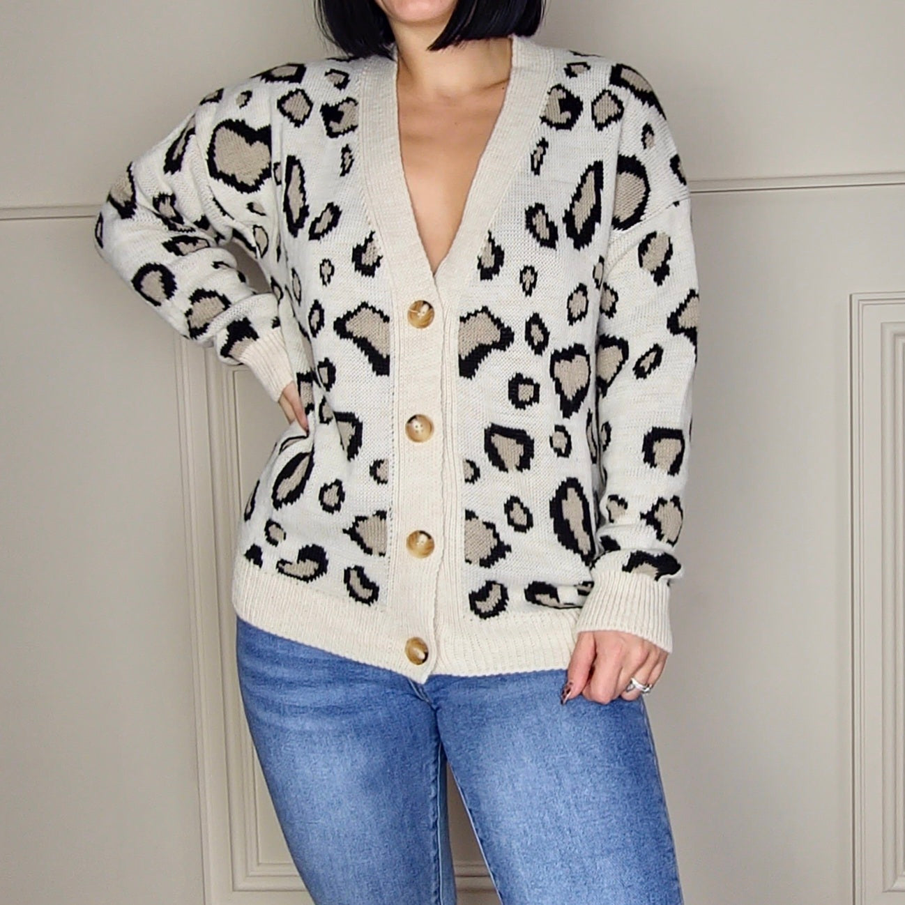LYNDA - Leopard Print Knitted Cardigan