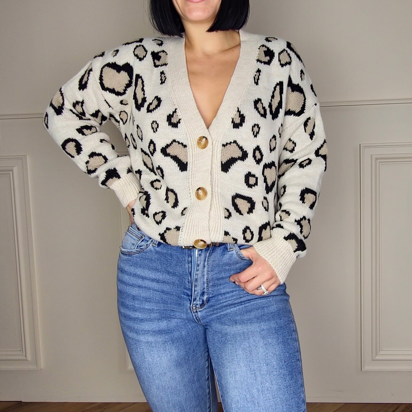 LYNDA - Leopard Print Knitted Cardigan