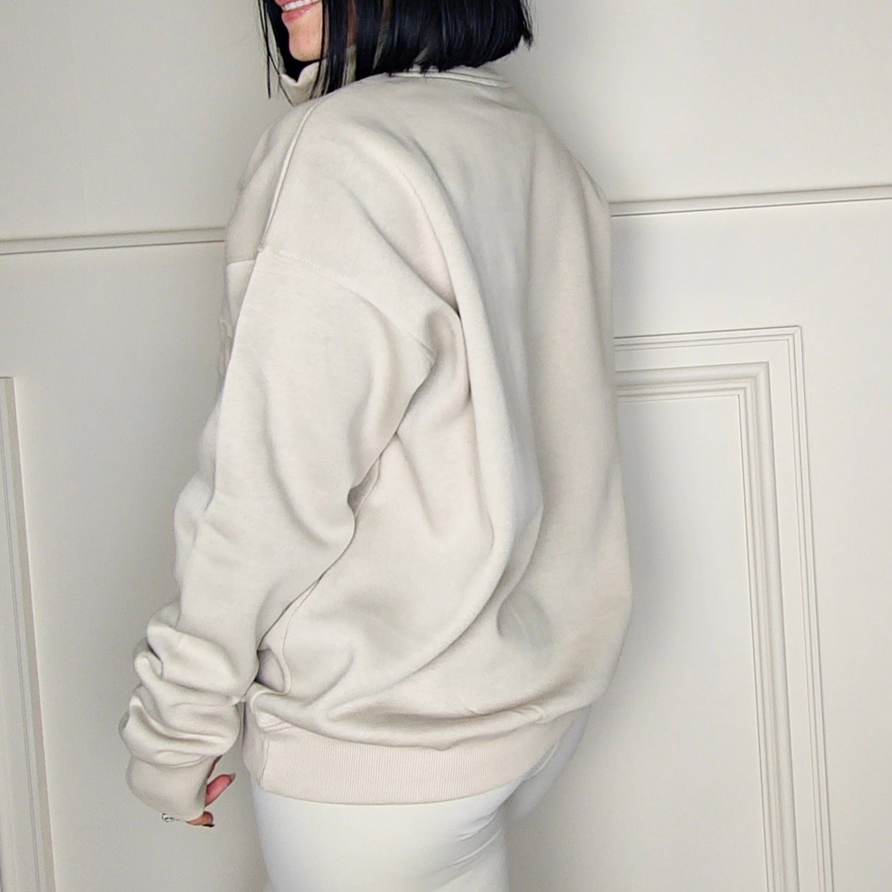 NEW YORK - Cotton Blend Embossed Fleece Lined Jumper Cream