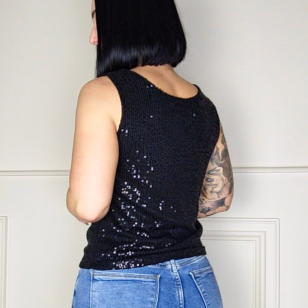 ORLA - Sequin Cowl Neck Sleeveless Top Black