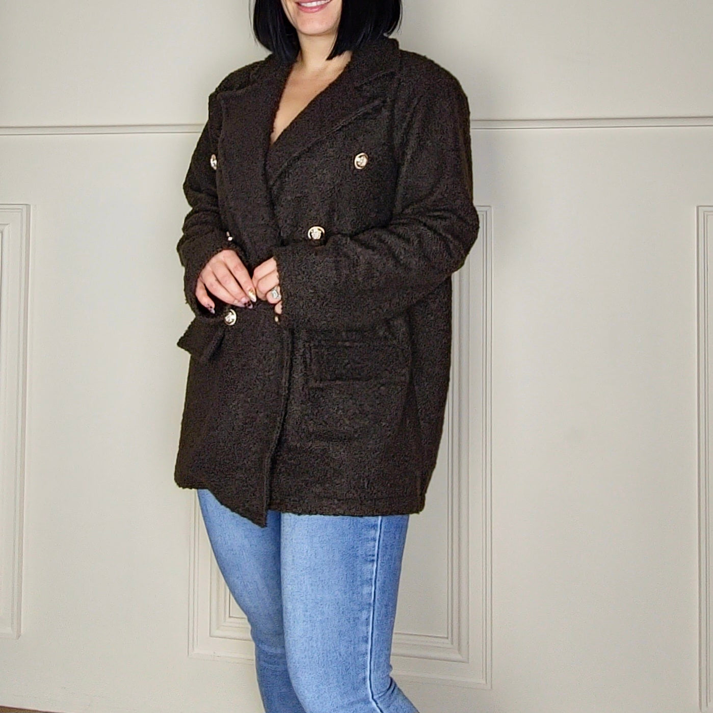 ARLA - Boucle Blend Blazer Coat Dark Brown