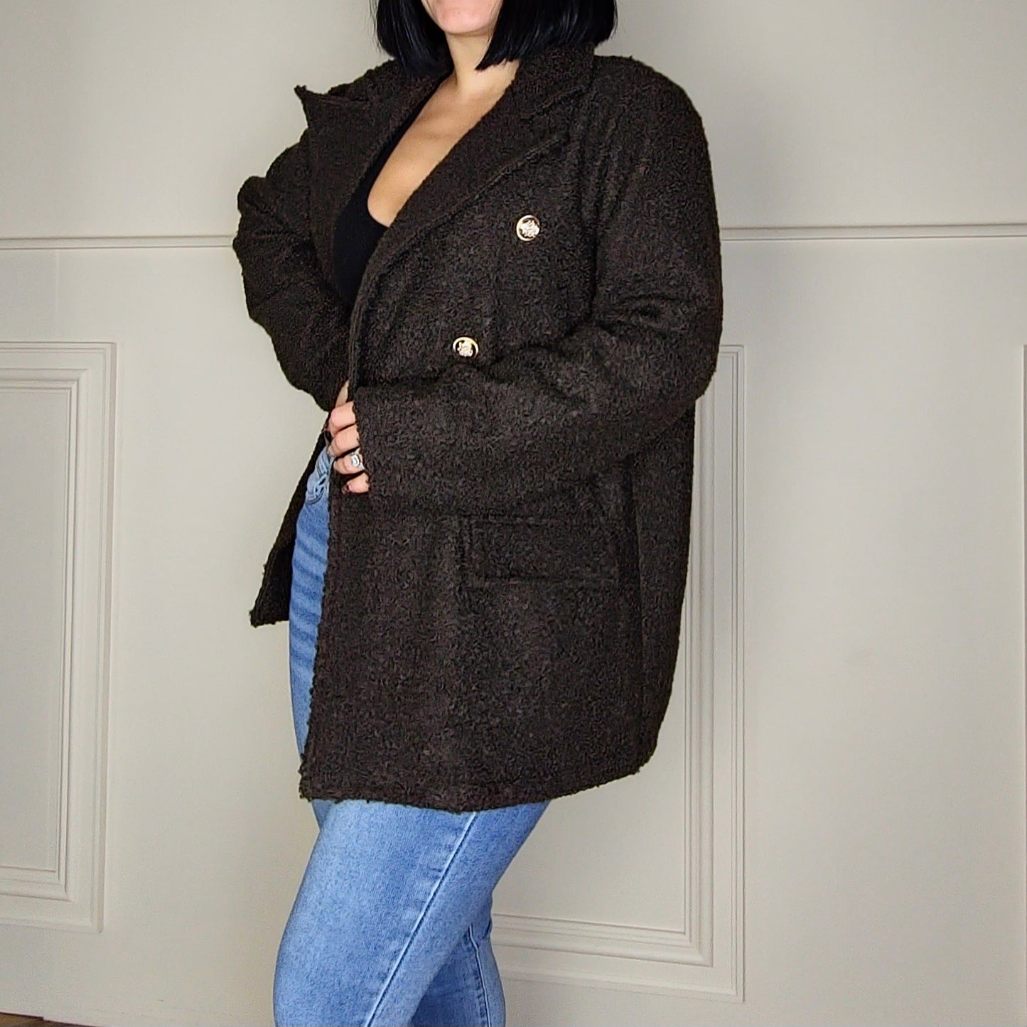 ARLA - Boucle Blend Blazer Coat Dark Brown