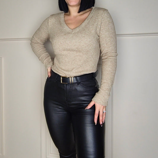 DALIA - Shimmer Ribbed Knitted Sweater Jumper Gold