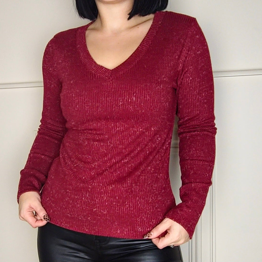 DALIA - Shimmer Ribbed Knitted Sweater Jumper Wine