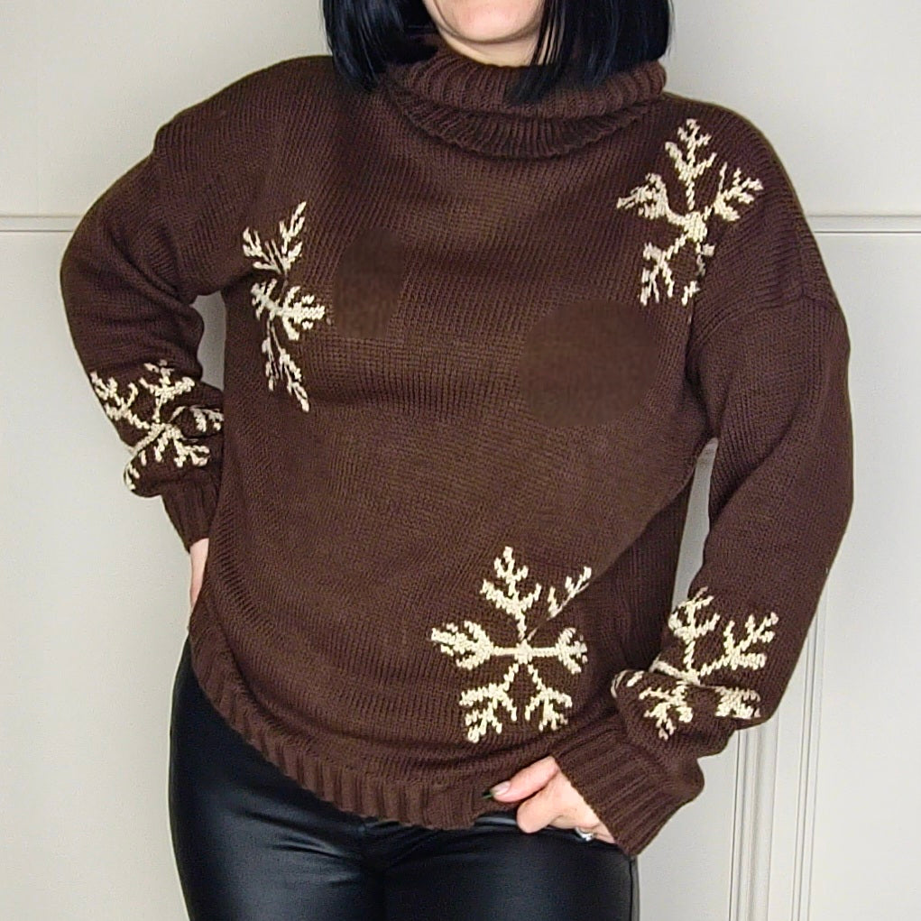 LUNA - Snowflake Shimmer Jumper Chocolate