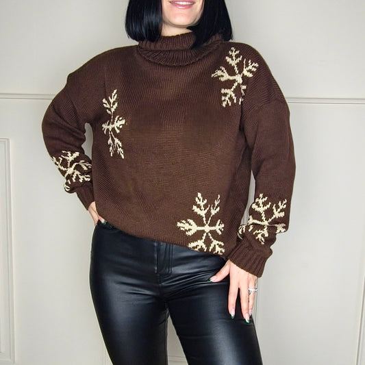 LUNA - Snowflake Shimmer Jumper Chocolate