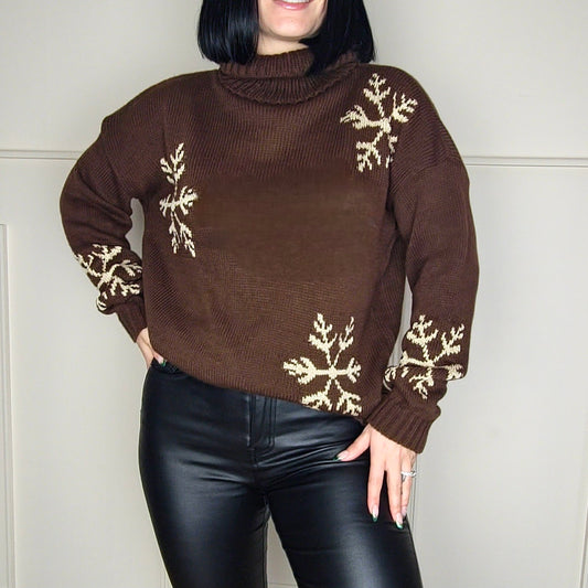 LUNA - Snowflake Shimmer Jumper Chocolate
