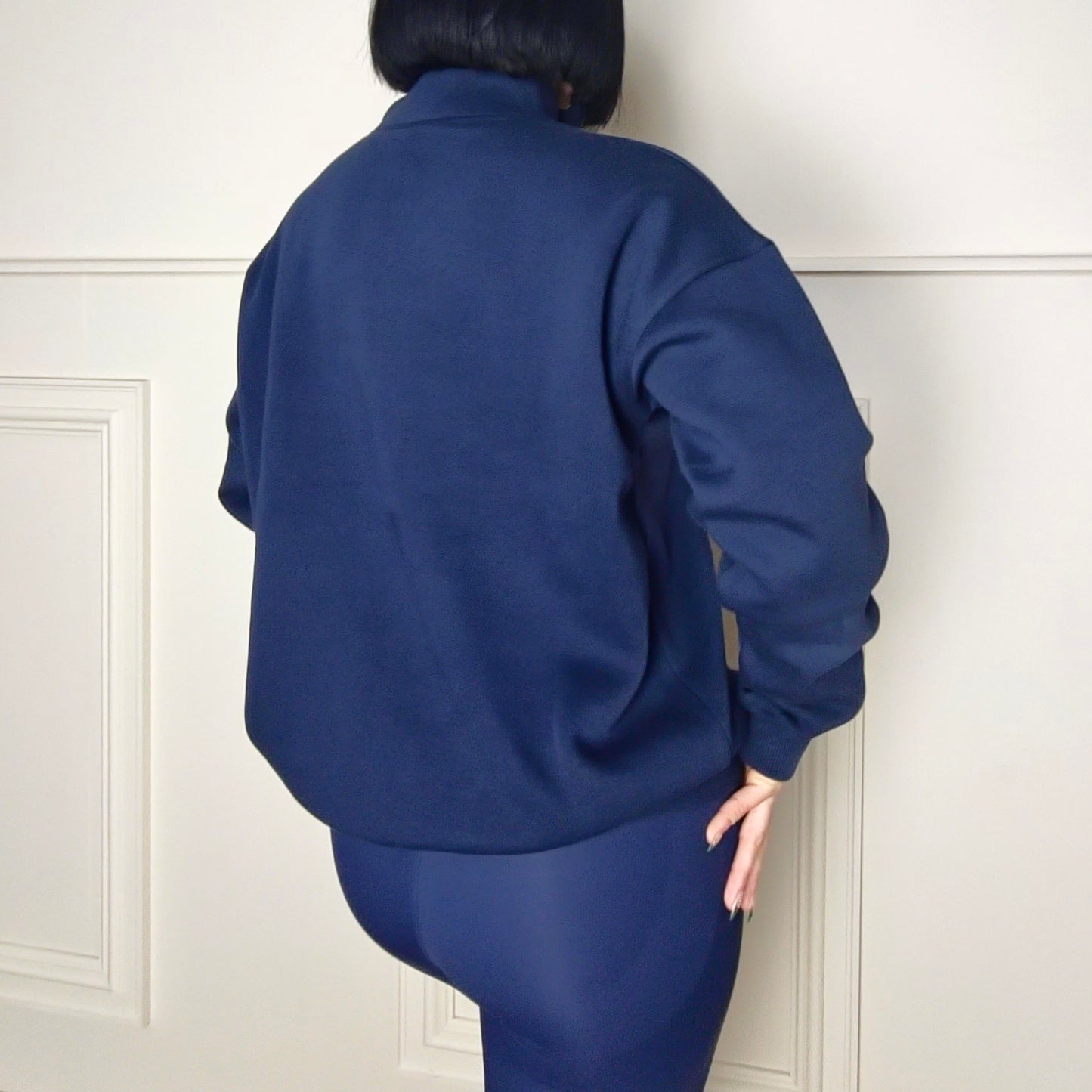 NEW YORK - Cotton Blend Embossed Fleece Lined Jumper Dark Navy