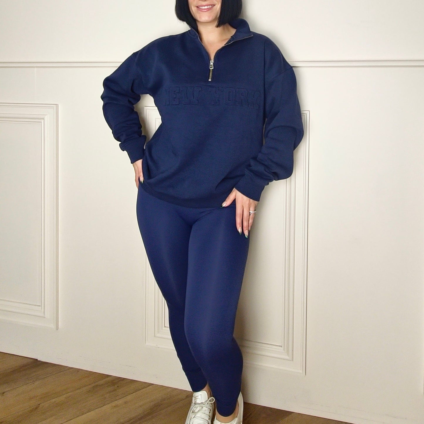 NEW YORK - Cotton Blend Embossed Fleece Lined Jumper Dark Navy