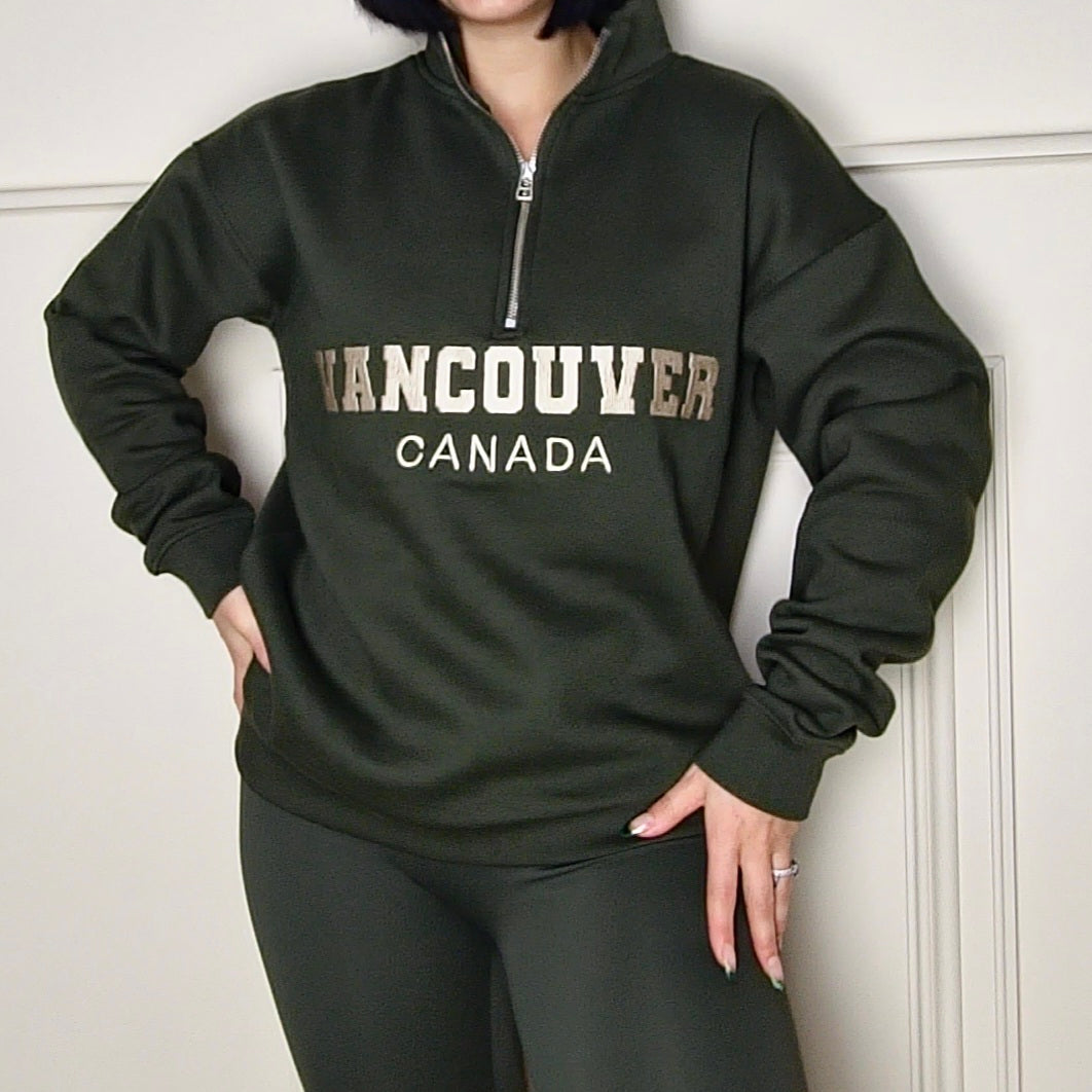 VANCOUVER - Cotton Blend Embroided Fleece Lined Jumper Khaki