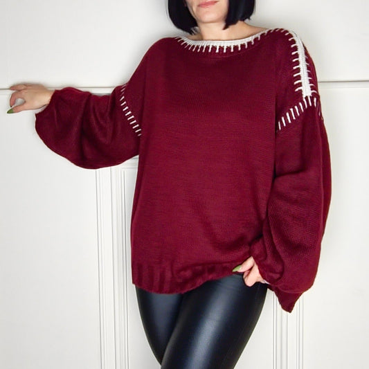 ARLENE - Contrast Knit Balloon Sleeve Cardigan