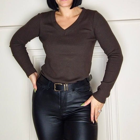 DALIA - Shimmer Ribbed Knitted Sweater Jumper Brown