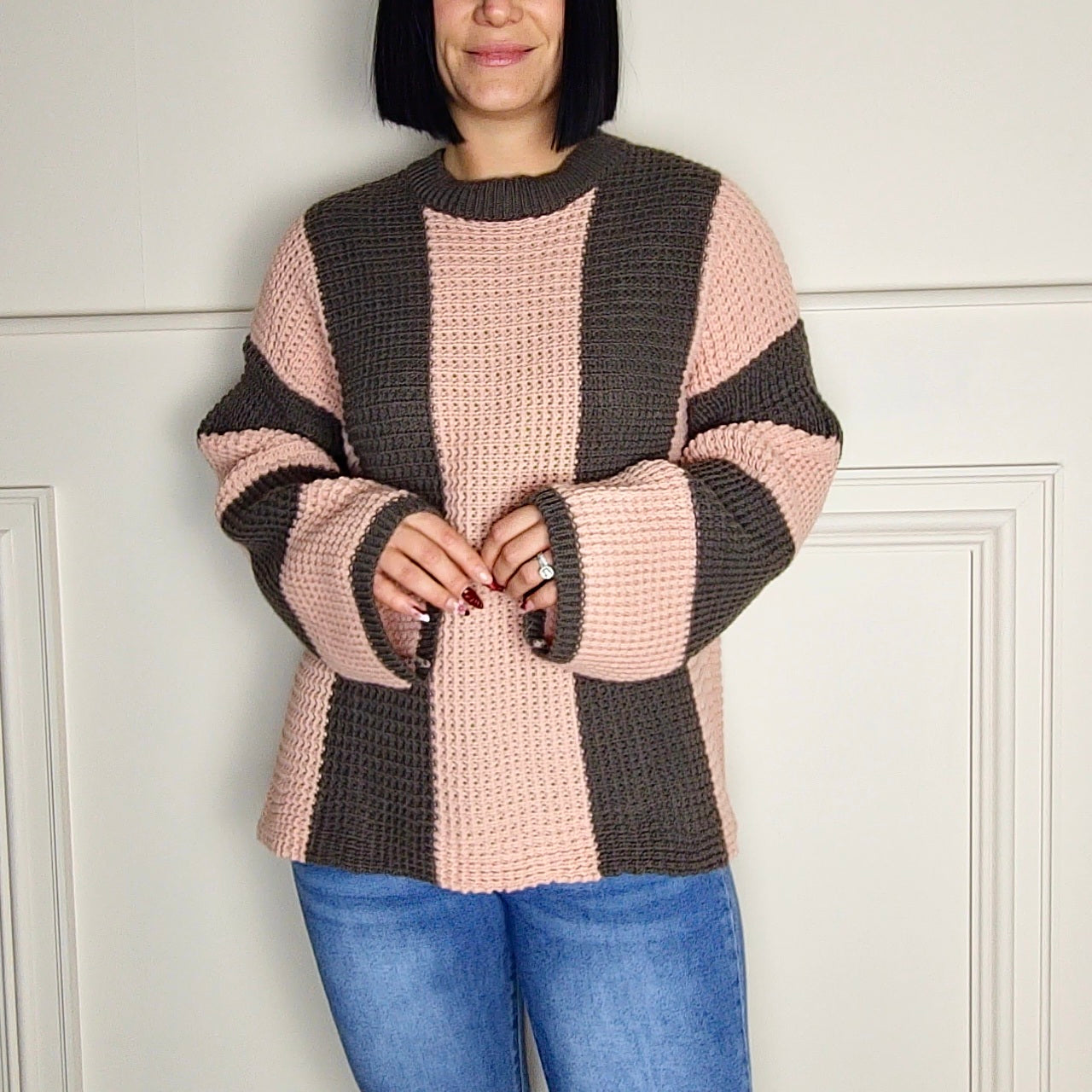 REYANA - Striped Wide Sleeve Jumper Dusty Pink