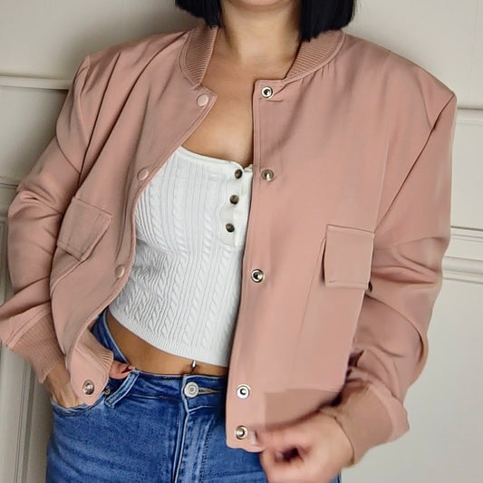 BETH - Long Sleeve Bomber Jacket Dusty Pink