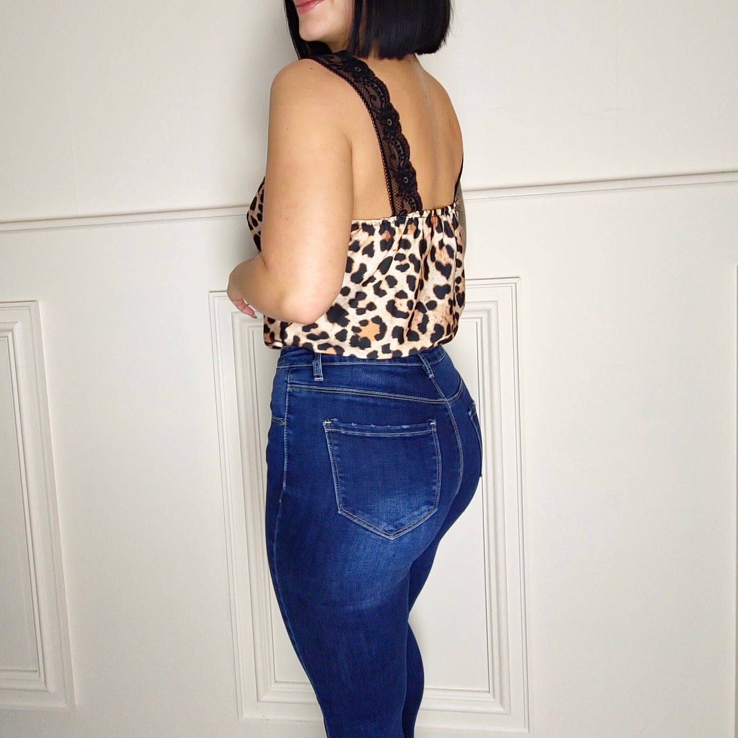 JADE - Leopard Satin Contrast Lace Camisole