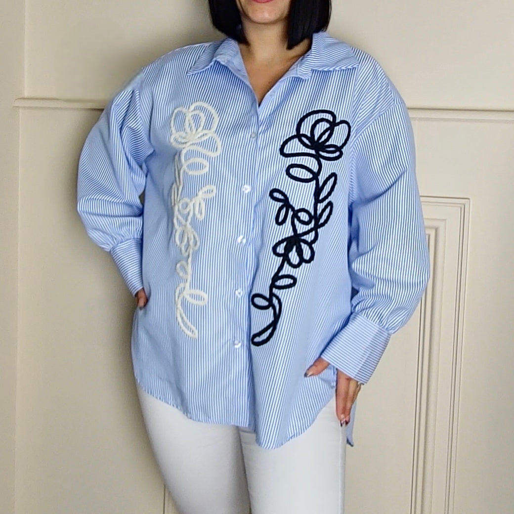 ZELLA - Oversized Abstract Embroided Shirt