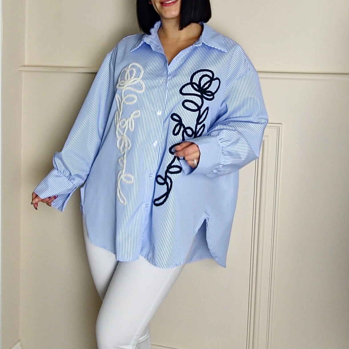 ZELLA - Oversized Abstract Embroided Shirt