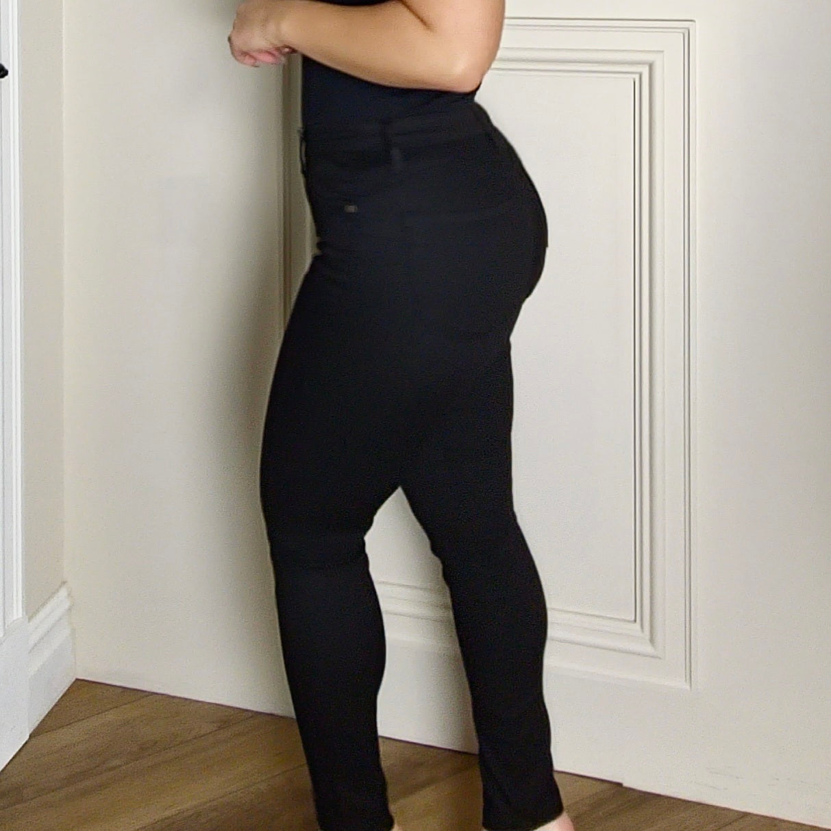 FRAN - Skinny Stretch Mid High Waist Black Jeans
